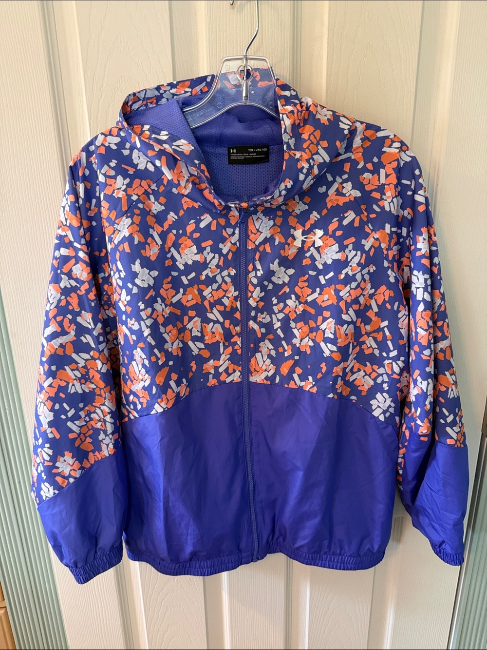 Under Armour Purple Hooded Girls' Windbreaker with Orange & White Print